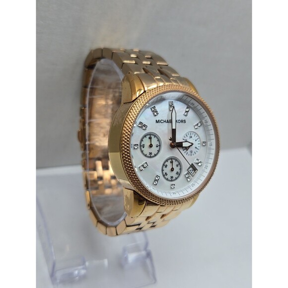 Michael Kors MK5026 Women Rose Gold MOP SS Chronograph Crystal Watch New Battery main image 10